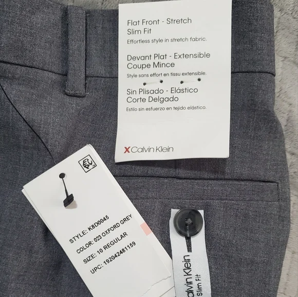 NWT Calvin Klein Boys Flat Front-Stretch Slim Fit Dress Pants Oxford Grey - Picture 8 of 8